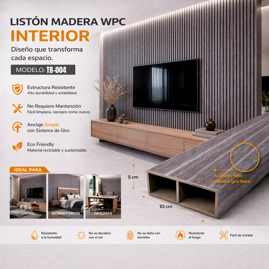 Separador de Ambientes WPC Premium - Biombo de Madera Compuesta Resistente para Interiores - Modelo TB-004
