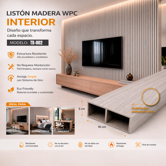 Separador de Ambientes WPC Premium - Divisorio Decorativo Antihumedad para Sala y Oficina - Modelo TB-002
