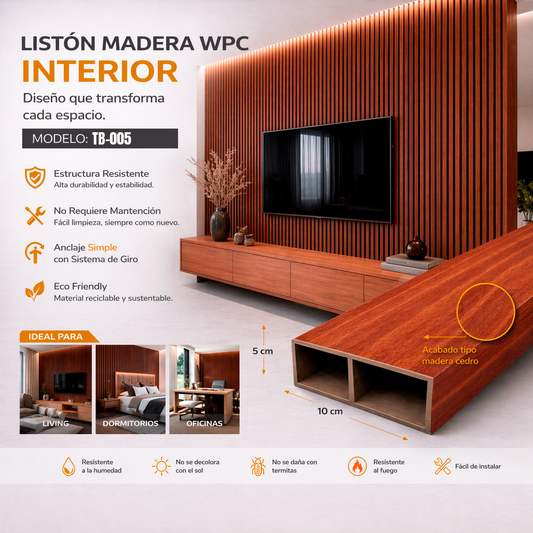 Separador de Ambientes WPC Premium - Divisorio Decorativo de Alto Diseño para Hogares y Oficinas - Modelo TB-005