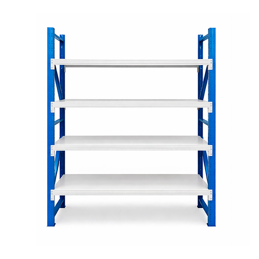 Rack Metálico Longspan Industrial 200kg por Nivel - Estantería de Acero Resistente Color Blanco y Azul