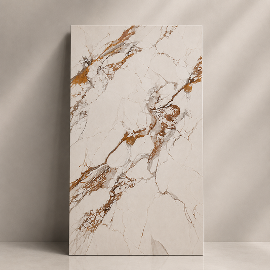 Plancha PVC Mármol Blanco Vetas Cobre 122x244cm 3mm UV-007
