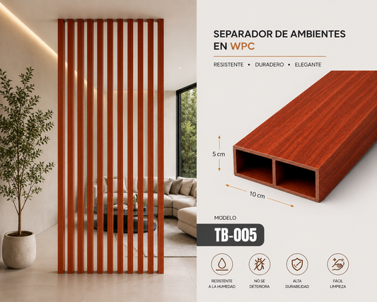 Separador Ambientes WPC Caoba Rojizo 10x5cm x3m TB-005