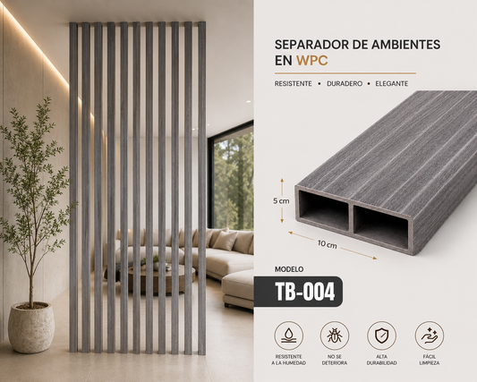 Separador Ambientes WPC Gris Cemento 10x5cm x3m TB-004