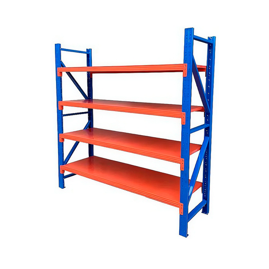Rack Metálico Longspan Industrial 200kg por Nivel - Estantería de Acero Resistente Color Naranja y Azul