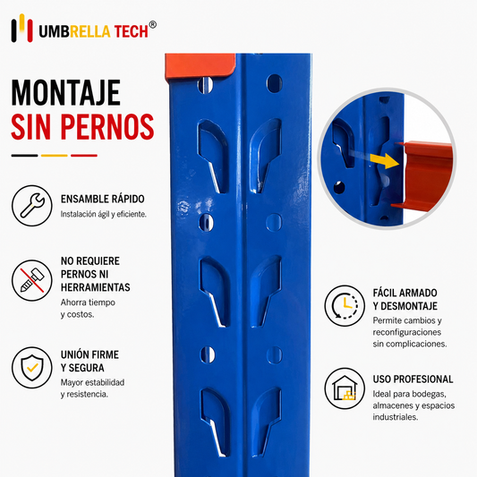 Estante metálico industrial sin pernos 200x200cm soporta 800kg azul y blanco