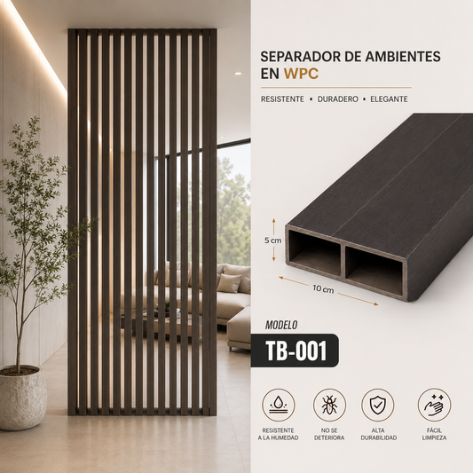 Separador Ambientes WPC Negro Mate 10x5cm x3m TB-001