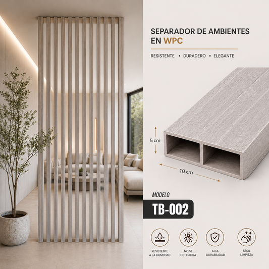 Separador Ambientes WPC Blanco Hueso 10x5cm x3m TB-002