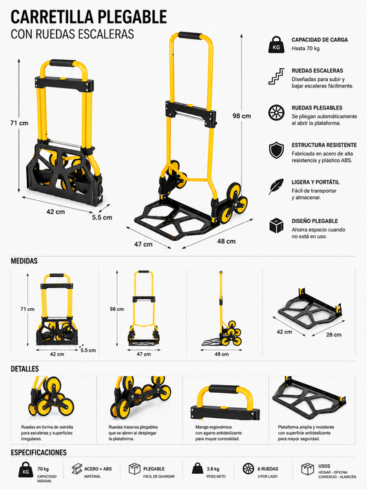 Carro yegua plegable para subir escaleras 100 kilos industrial