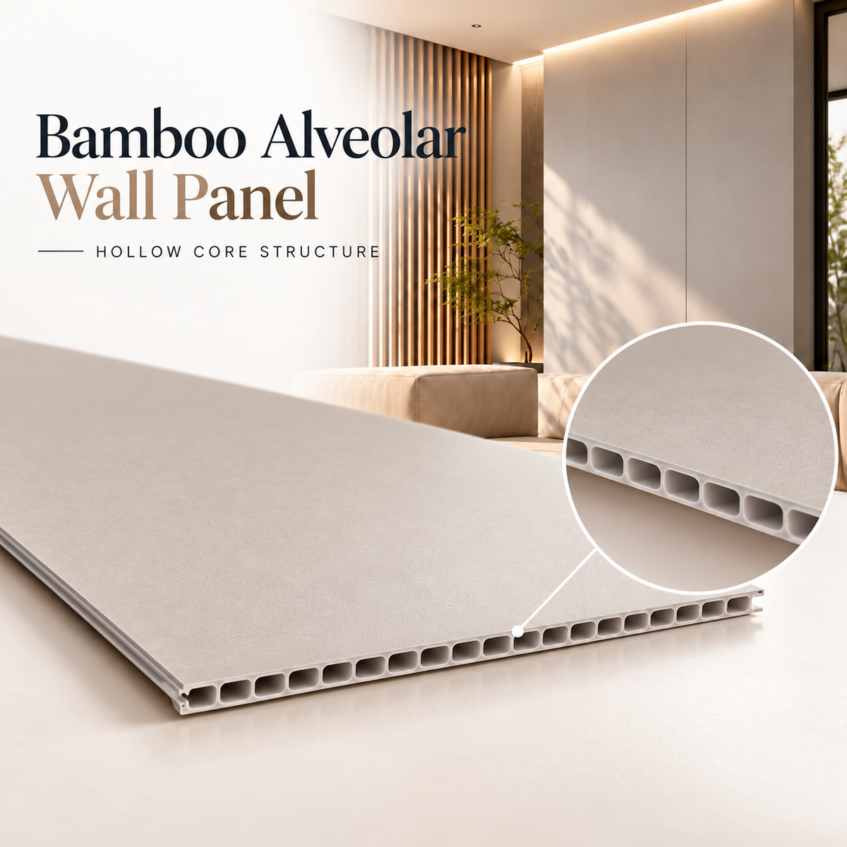 Wall panel alveolar de bambú Blanco B-001 – estructura alveolar hueca