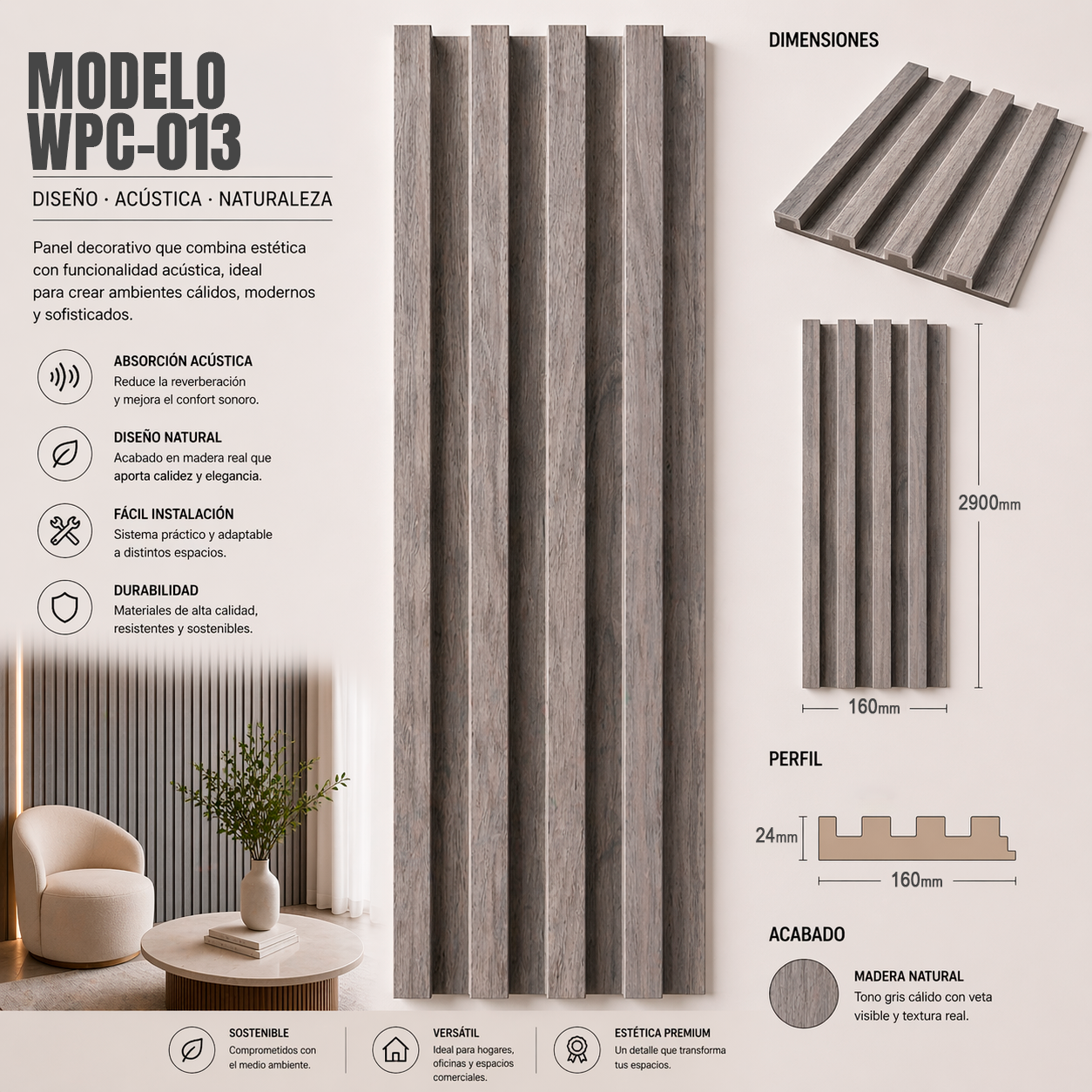 Wall Panel WPC Modelo WPC-013
