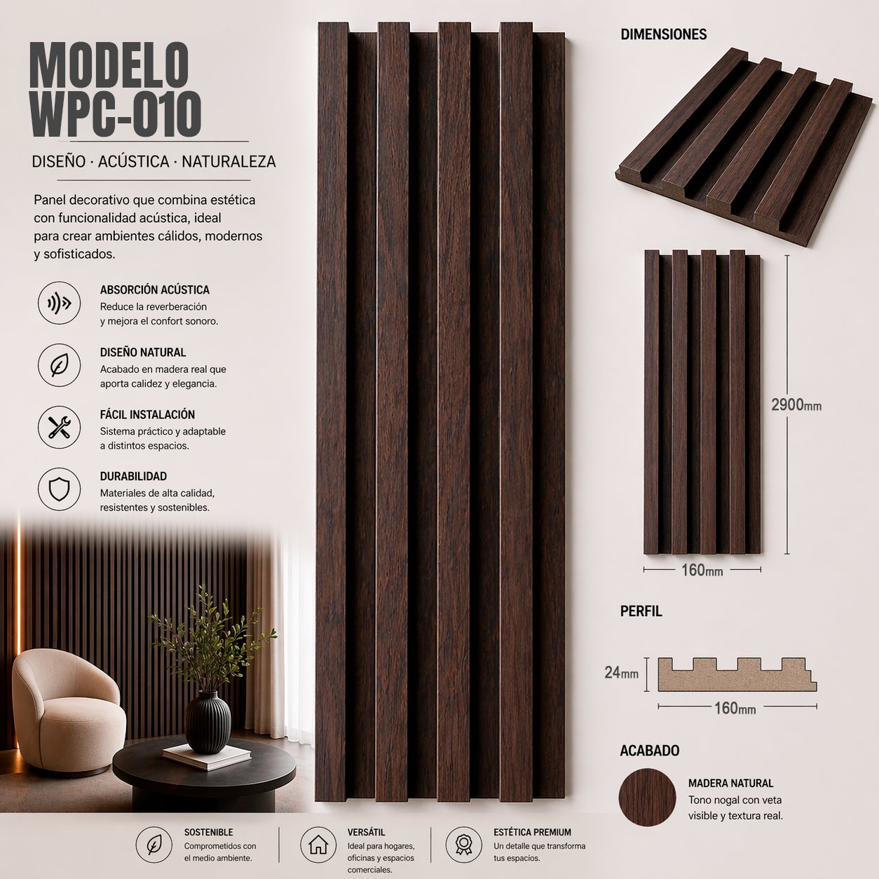 Wall Panel WPC Modelo WPC-010