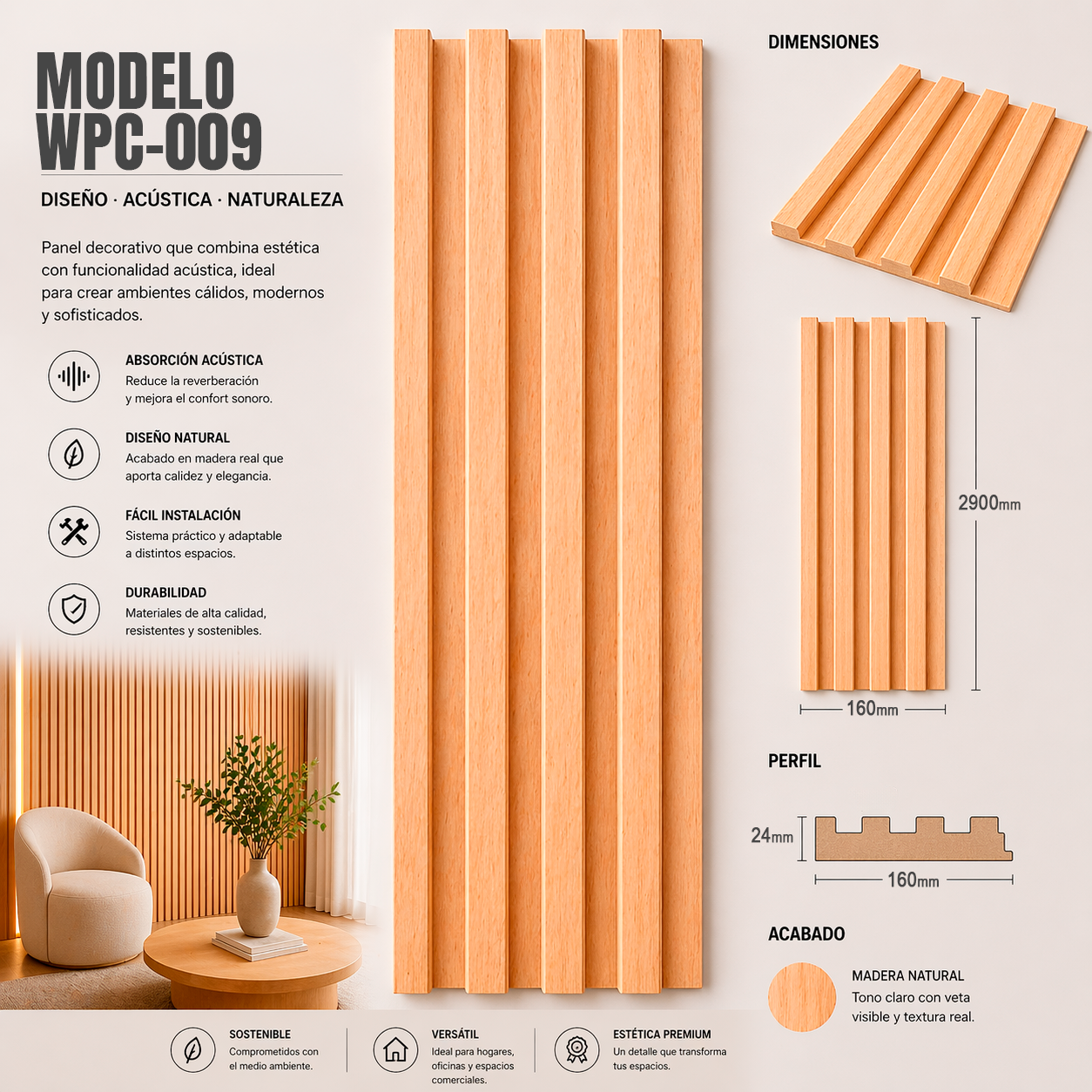 Wall Panel WPC Modelo WPC-009