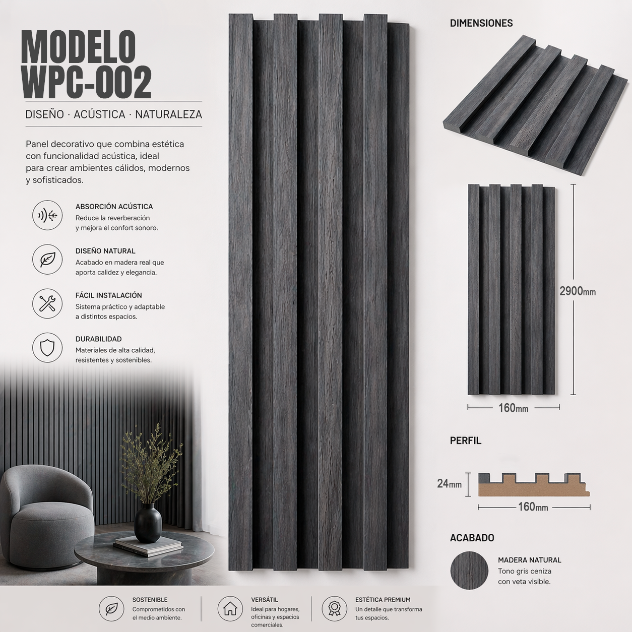 Wall Panel WPC Modelo WPC-002