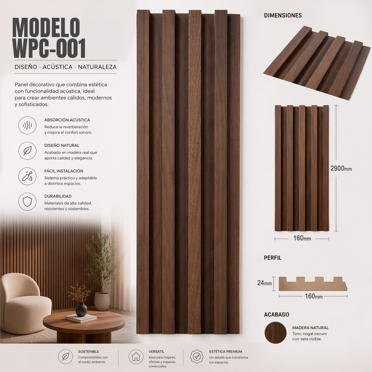 Wall Panel WPC Modelo WPC-001