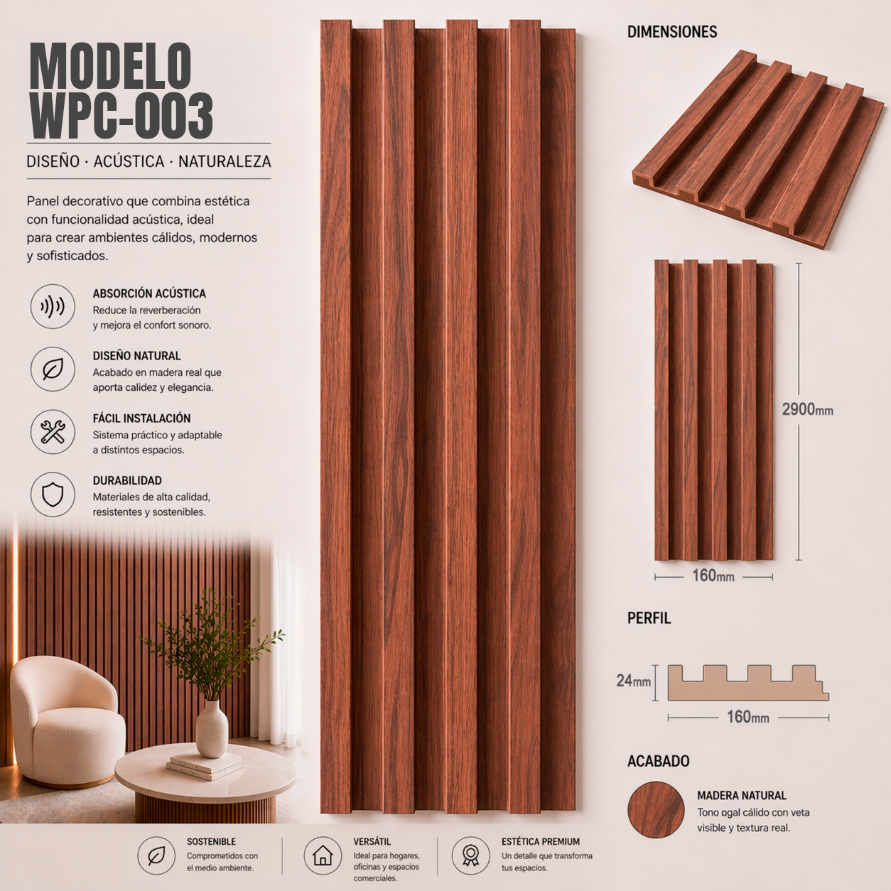 Wall Panel WPC Modelo WPC-003