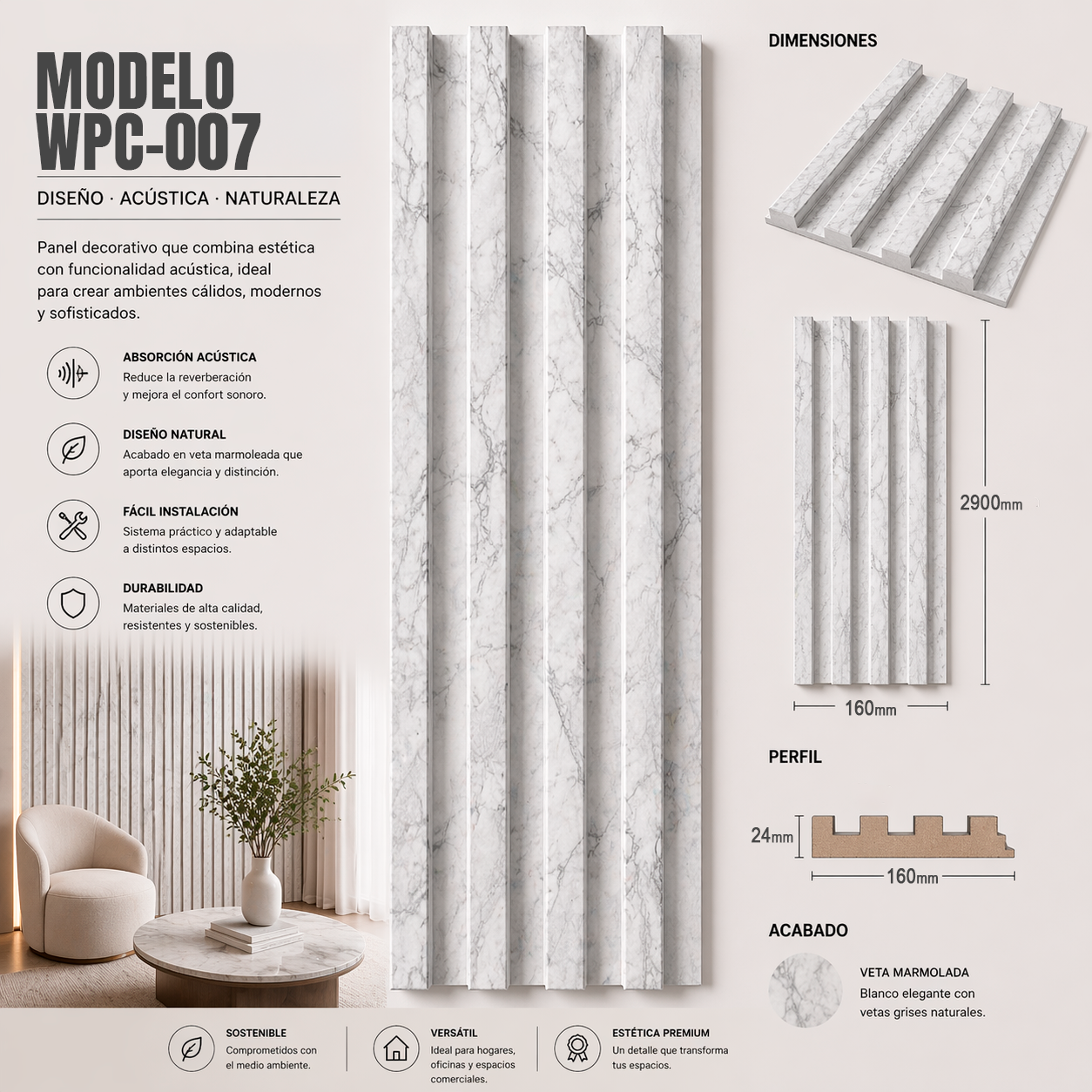 Wall Panel WPC Modelo WPC-007