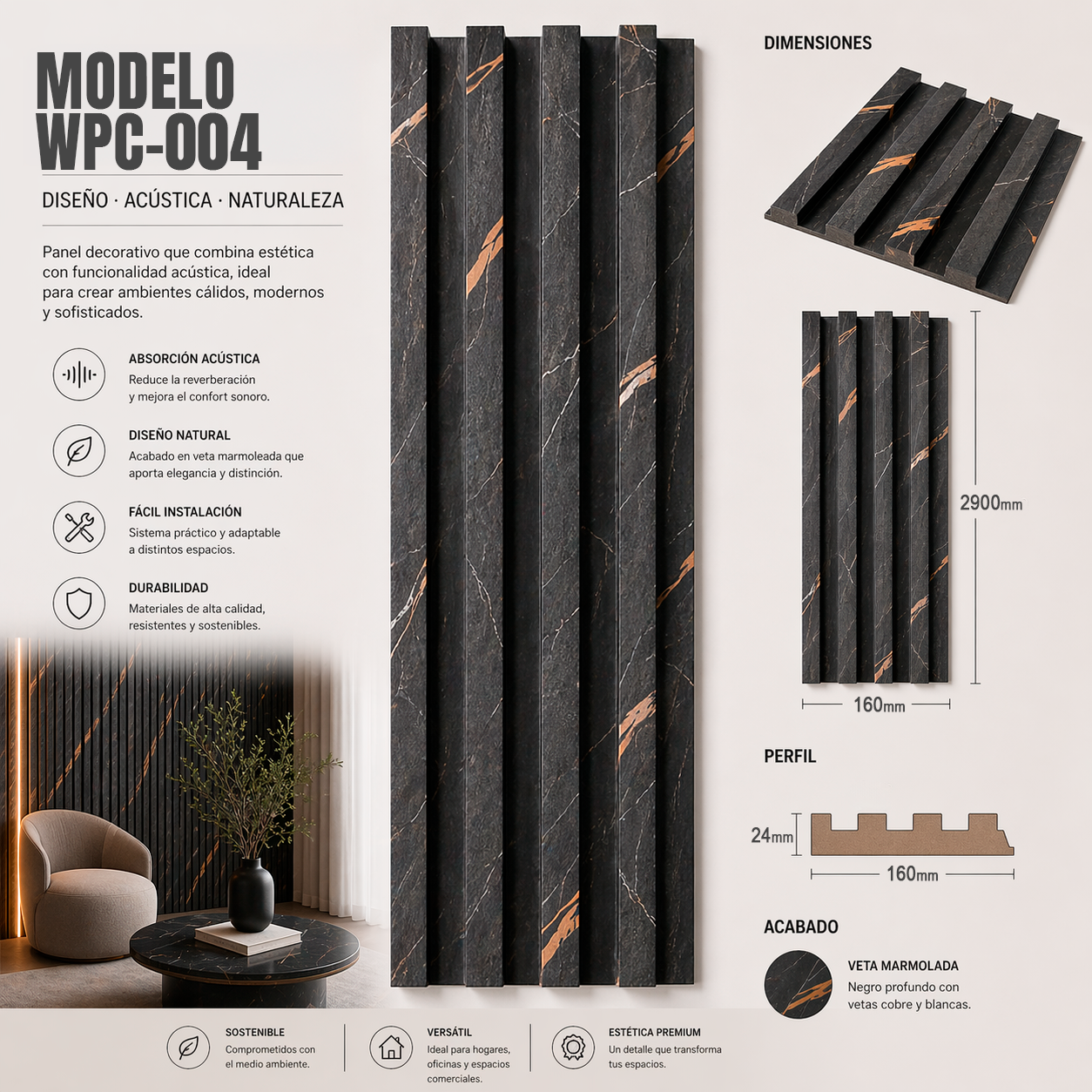 Wall Panel WPC Modelo WPC-004