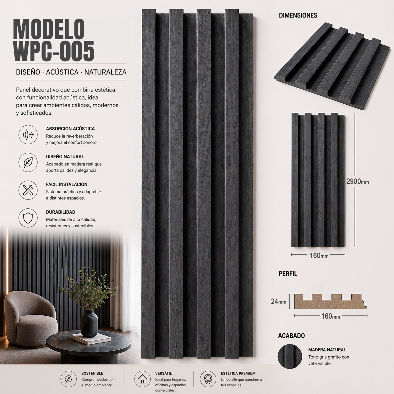 Wall Panel WPC Modelo WPC-005