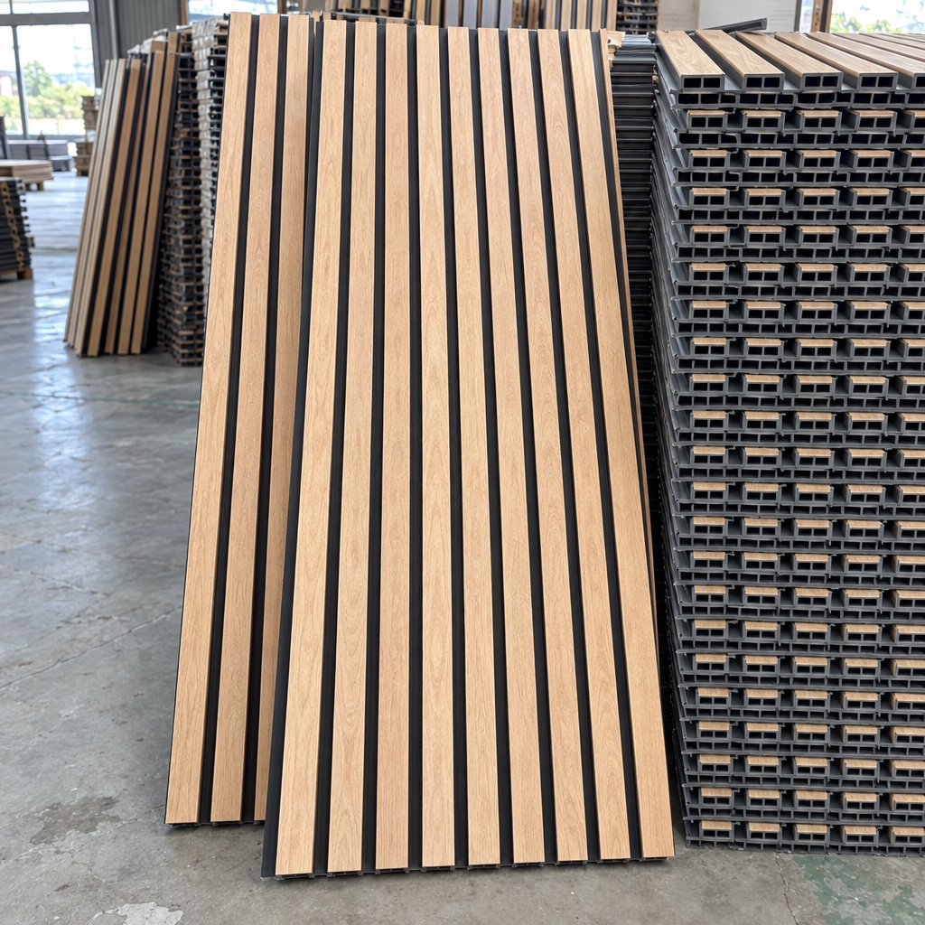 Wall Panel Flat WPC roble claro con canal negro 017 – bodega 4