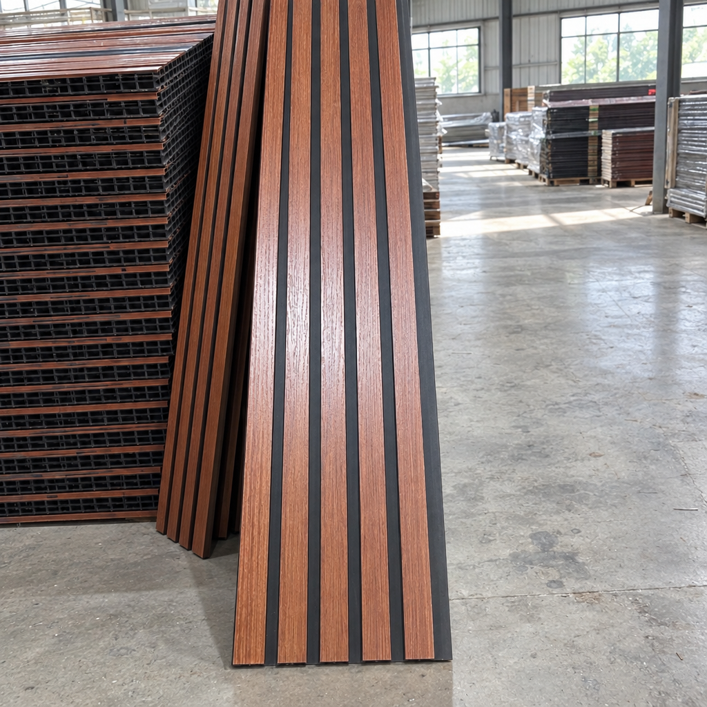 Wall Panel Flat WPC nogal rojizo con canal negro 019 – bodega 4